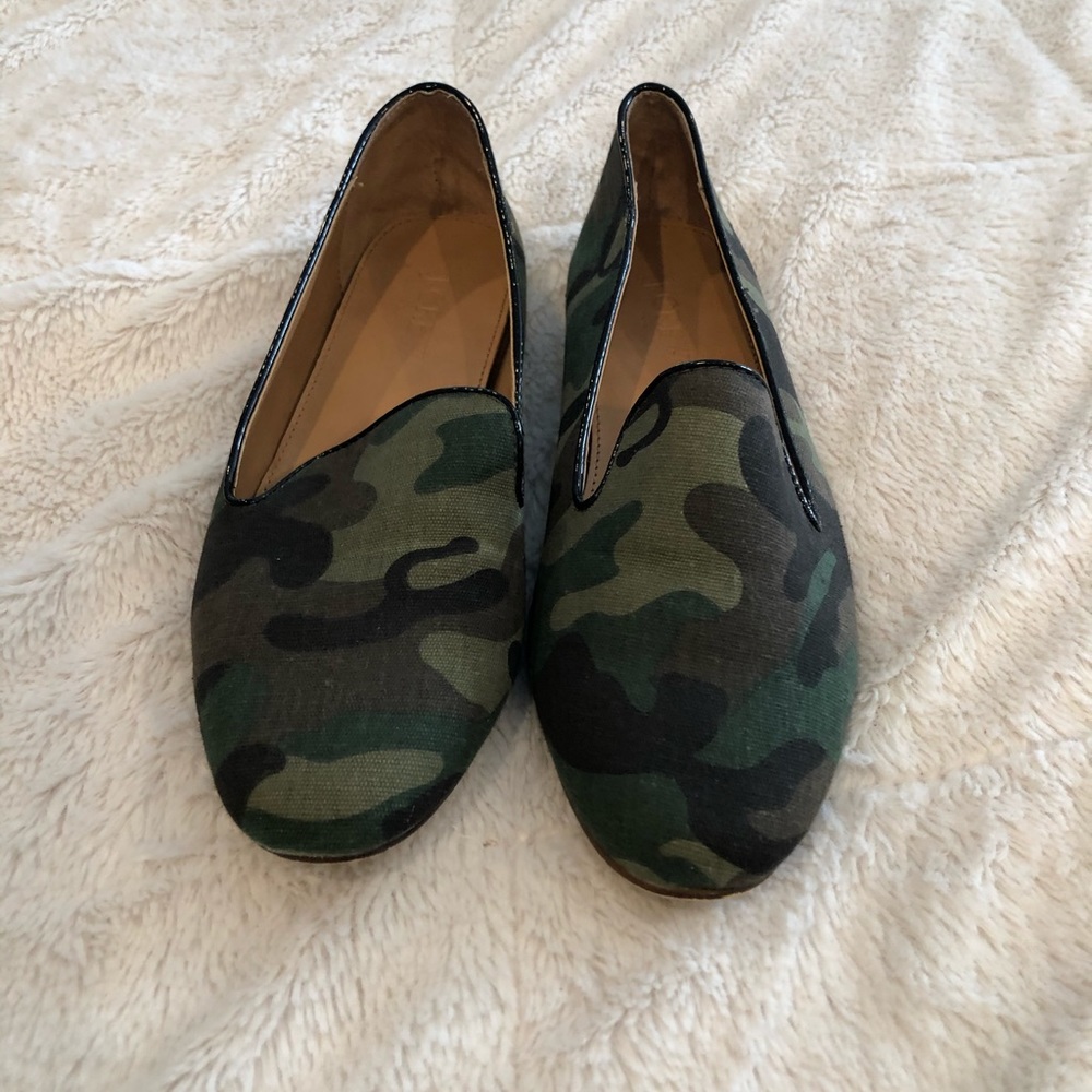 J Crew camo smoking loafer